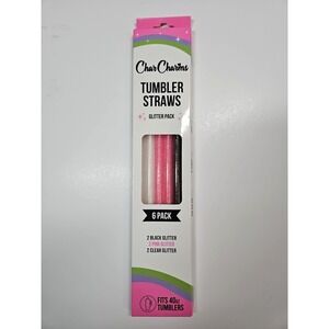 CharCharms Glitter Pack 6 Pack Reusable Tumbler Straws Fits‎ 40 oz